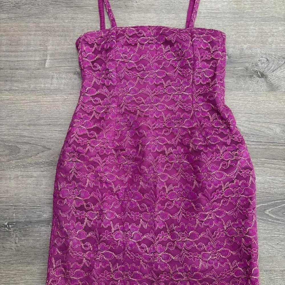 Fuchsia Gold Lace Mini Dress Adjustable Straps Pink Purple Festival Party